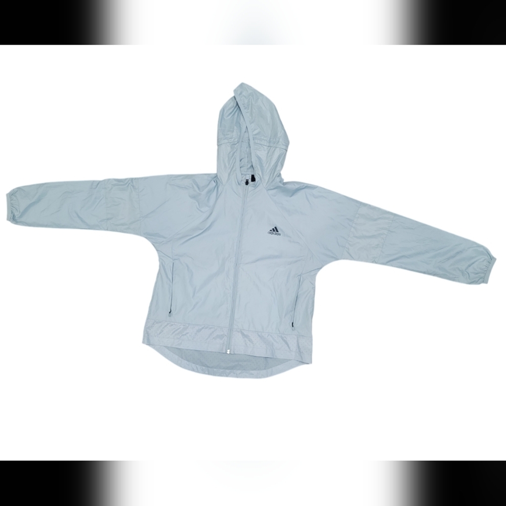Adidas Women's Light Blue Rain Jacket - Size Medium